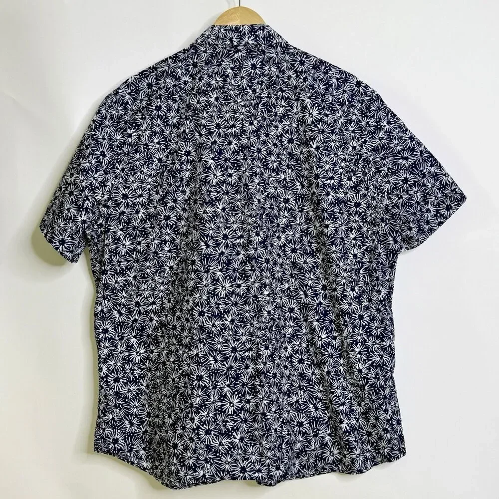 BANANA REPUBLIC Short Sleeve Button Down Shirt Mens XL Dark Blue White Starburst